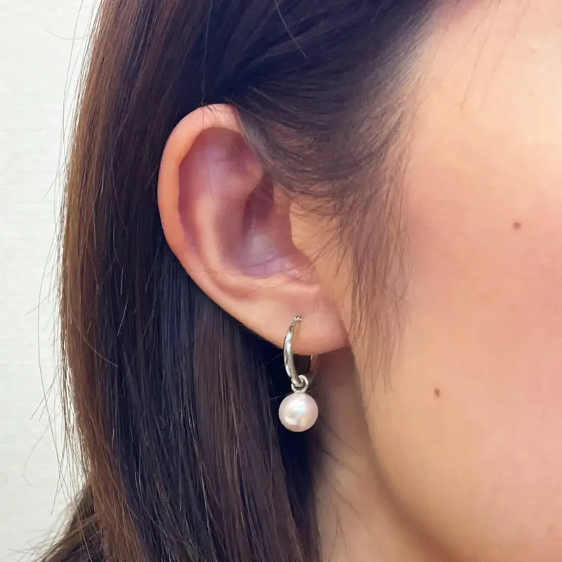 S101-333B-p14WG_あこや真珠 パール ピアス ピンク フープ スタッド 両耳 8mm - 8.5mm【ピアス：K14WG】　