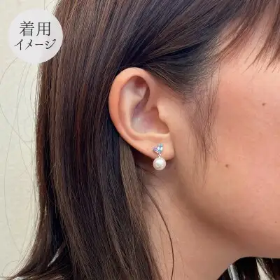 S085-301_7.5-8mm ブルートパーズ ライトアメジスト ホワイトトパーズ 半貴石 真珠 花珠級 スタッド ピアス 落ちない 揺れる ブラ 18k 18金 金 【K14WG】