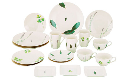 【美濃焼】ラ・エミーズ 食器 18点 セット【山加商店】AM200-221-18 プレート ボウル マグカップ コーヒーカップ ティーカップ スープカップ 皿 鉢 食器セット 家族 ハーブ グリーン 緑 おしゃれ ギフト プレゼント 贈り物 送料無料 [MEB034]