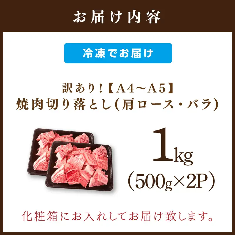 訳あり！【A4～A5】博多和牛焼肉切り落とし(肩ロース・バラ)1kg(500g×2パック)【014-0035】