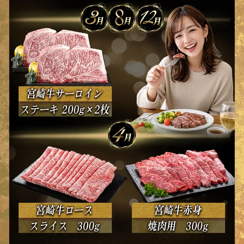 宮崎牛定期便(10ヶ月)〔T120（10）-0103〕_(都城市) 宮崎牛 A5 10ヶ月定期便 赤身 バラ ロース スライス 焼肉用 切り落とし サーロインステーキ