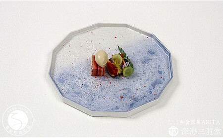 有田焼 泡化粧12角プレート/雲母銀青（深海三龍堂） プレート plate 盛皿 大皿 食器 おしゃれ シンプル | 35000円 3.5万円 3万5千円 | ay039