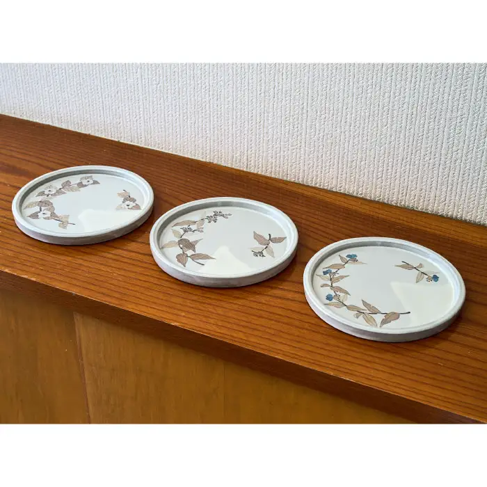和紙染草花文丸皿(H025125)
