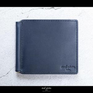 maf pinto (マフ ピント) マネークリップ 二つ折り財布 ネイビー 薄い カード収納 レザー 本革 日本製