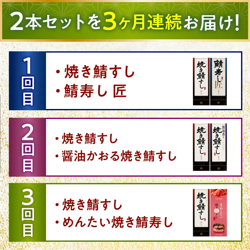 【定期便】【3ヶ月連続お届け】【着日指定可】鯖寿し 2本セット × 3回【定期便】 【3ヶ月連続お届け】 鯖すし 2本セット × 3回【配送不可地域：北海道、北東北（秋田、青森、岩手）、九州、沖縄、離島】 小浜市 / 若廣 [BFAM010] 