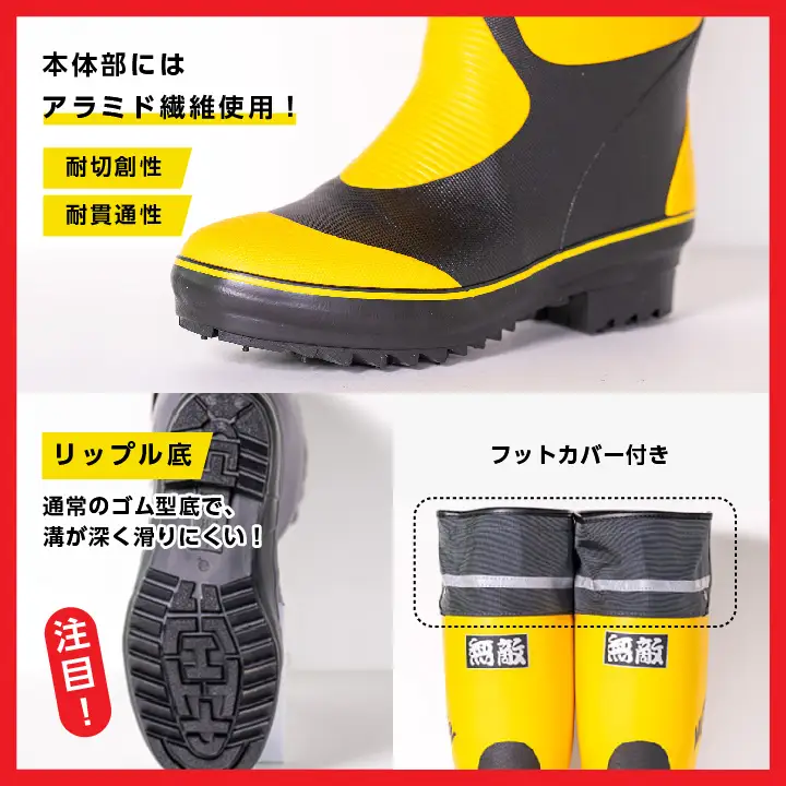 長靴 無敵くん リップル底 イエローLLサイズ【東邦ゴム工業株式会社】