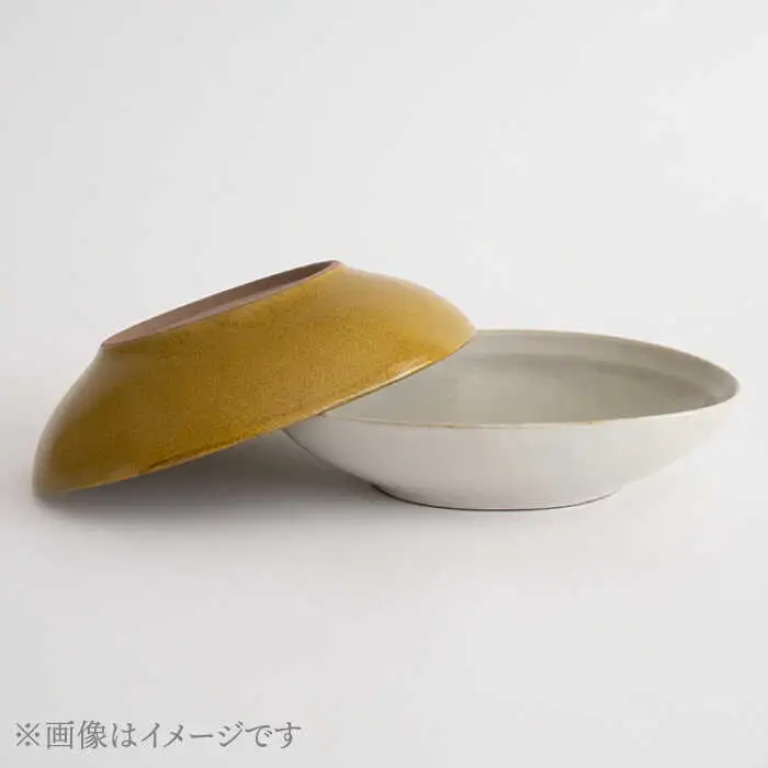 【波佐見焼】オーバルボウル 2点セット からし×ホワイト Furelu ゆず肌【藍染窯】 ペア カレー皿 パスタ皿 深皿 [JC98]