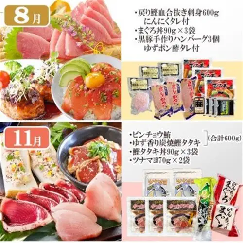 定期便(1年で4回配送)まぐろ・かつお＆ご飯のお供 EE-0043_刺身 魚介 鮪 鰹 中トロ びんちょうまぐろ ハンバーグ さつま揚げ ツナマヨ 人気 送料無料_【配送不可地域：離島】【1166764】