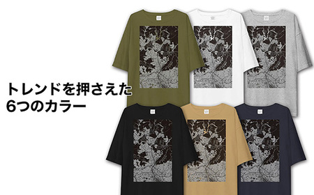 【川西】地図柄ビッグシルエットTシャツ（ホワイト）Lサイズ［No.344-03］