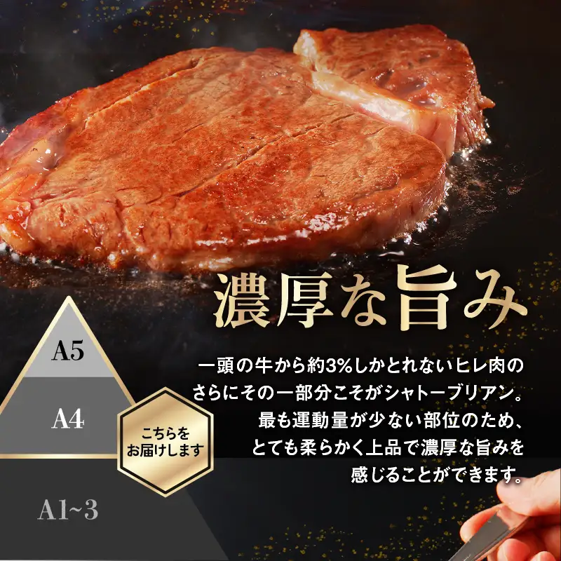国産牛 シャトーブリアン （2人前） ステーキ 和牛 牛肉 冷蔵 肉 国産 おすすめ お取り寄せ ギフト プレゼント