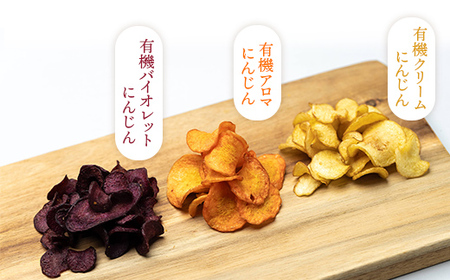 大人気パリパリ食感！彩り3種の有機にんじんを使った人参チップス4パック（無塩と塩味） F23R-548