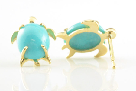 ピアス K18 亀 ターコイズ イエローゴールド スタッドピアス ジュエリーケース付き [シエロ 山梨県 中央市 21470772] アクセサリー ジュエリー アクセ 18金 ハワイ ハワイアン ウミガメ 