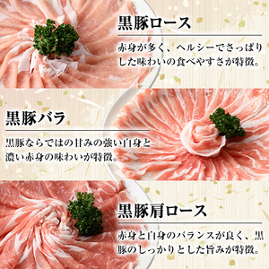 【D03001】＜定期便・計3回(連続)＞南州農場黒豚しゃぶしゃぶ3種食べ比べセット＜(肩ロース肉・バラ肉・ロース肉 各種200g・計600g)×全3回＞ 鹿児島 国産 九州産 黒豚 豚肉 肩ロース ロース バラ肉 しゃぶしゃぶ 食べ比べ 定期便【南州農場(株)高山ミートセンター】