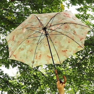 レディース雨傘 長傘 シャンタン花柄プリント手開き 日本製 ピンク系 173602 ／ まちづくり観光振興機構 モダン 高級感 奈良県 田原本町