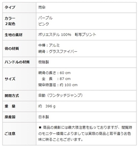 レディース雨傘 長傘 転写花柄プリント マーベラス ジャンプ 日本製 ピンク系 173510_1 ／ まちづくり観光振興機構 モダン 高級感 奈良県 田原本町