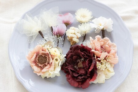 761 コサージュと髪飾りのフラワーアクセサリーセット（ピンク系）