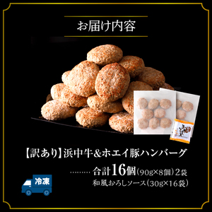 【訳あり】浜中牛＆ホエイ豚ハンバーグ 16個 (和風おろしソース) ハンバーグ_H0019-101