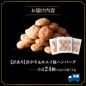 【訳あり】浜中牛＆ホエイ豚ハンバーグ 24個 ハンバーグ 冷凍_H0019-102