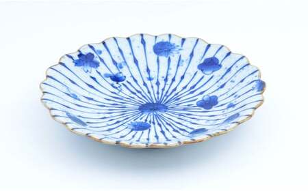 有田焼 十草花散らし8寸盛皿 2枚セット【まるぶん】24.5cm 食器 器 うつわ 磁器 皿 盛皿 パスタ皿 プレート ワンプレート 菊 手描き 染付 青 ブルー 電子レンジ対応 55000円 A55-159