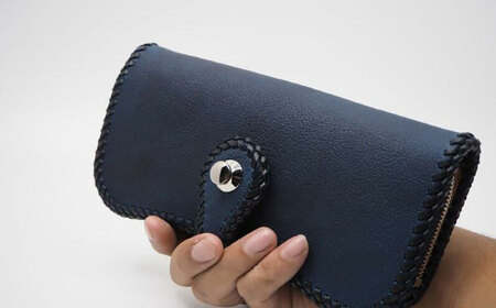 長崎眞藍革工芸 長財富 (1つ) / 長財布 財布 本藍染 国産素材 革製品 / 大村市/  銀職庵水主[ACZH002]