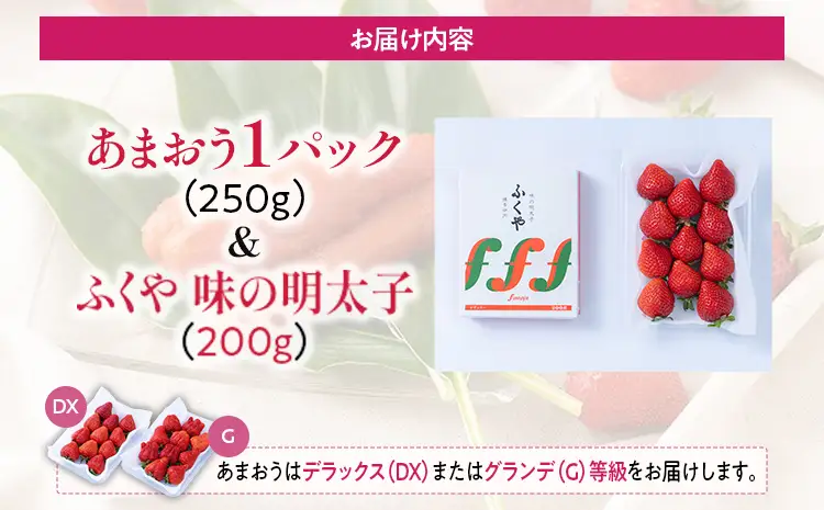あまおう 1パック ＆ ふくや味の明太子 200g 明太子 惣菜 あまおう イチゴ いちご スイーツ 果物 フルーツ 送料無料【12月上旬発送開始予定】