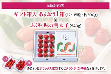 あまおう 約300g(12-15粒)ギフト箱 ＆ ふくや味の明太子 540g 明太子 惣菜 あまおう イチゴ いちご スイーツ 果物 フルーツ 送料無料【12月上旬発送開始予定】