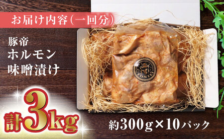 【12回定期便】豚帝 豚 ホルモン 味噌漬け 3kg (300g×10)【KRAZY MEAT(小田畜産)】[ZCP133]