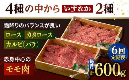 【6回定期便】【限定生産】特選 焼肉 2種盛り 長崎和牛 出島ばらいろ ロース カルビ カタロース モモ（600g/回）【肉のマルシン】 [FG36] 肉 牛肉 焼き肉 赤身 バーベキュー BBQ 定期便