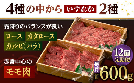 【12回定期便】【限定生産】特選 焼肉 2種盛り 長崎和牛 出島ばらいろ ロース カルビ カタロース モモ（600g/回）【肉のマルシン】 [FG37] 肉 牛肉 焼き肉 赤身 バーベキュー BBQ 定期便 九州 九州産