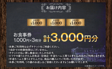 うえすたん ランチもディナーも使える お食事券 3000円分 （1000円×3枚） お食事券 納税 支援品 返礼品 支援 返礼 お礼の品 チケット 券 お食事券 食事券 ディナー 食事 レストランチケット 夕食 美味しい おいしい