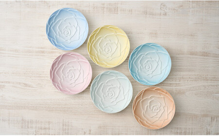 錦右エ門陶苑 La Vie en rose プレート14cm 6色セット 有田焼 取り皿 ハレの日 バラ 薔薇 マストアイテム 食卓 A50-225