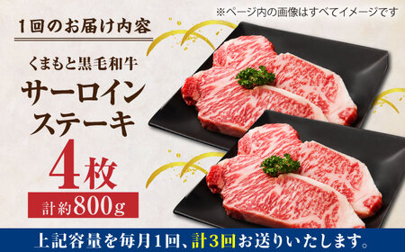 【3回定期便】くまもと黒毛和牛 サーロインステーキ 計800g（4枚）【馬刺しの郷 民守】  サーロインステーキ 熊本 和牛 国産  [ZBL053]