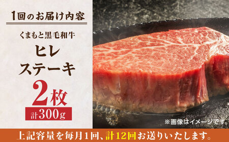【12回定期便】くまもと黒毛和牛 ヒレステーキ 計300g（2枚）【馬刺しの郷 民守】 熊本 和牛 ステーキ ヒレ  [ZBL110]