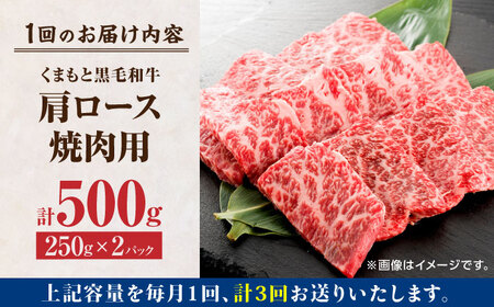 【3回定期便】くまもと黒毛和牛 焼肉用 肩ロース 500g（250g×2pc）【馬刺しの郷 民守】 熊本県産 九州産 和牛 お肉 肉 バラ 黒毛和牛  [ZBL064]