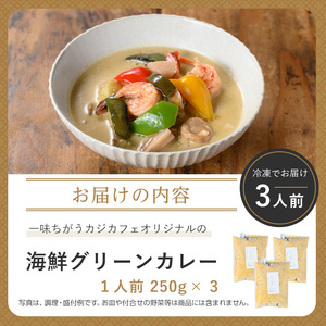 ＜CAZICAFE＞海鮮グリーンカレー(3人前)グリーンカレー カレー マイルド 初心者 手作り 冷凍 プレゼント 贈呈【m51-08】【株式会社カジ】