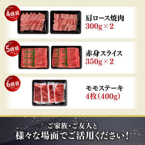 【6ヶ月定期便】宮崎牛定期便【肉 牛肉 国産 宮崎県産 宮崎牛 牛肉 黒毛和牛 和牛 焼肉用牛肉 BBQ用牛肉 すき焼き用牛肉 しゃぶしゃぶ 焼きしゃぶ 肩ロース ウデ モモ 鶏肉もも カット済み定期便 】