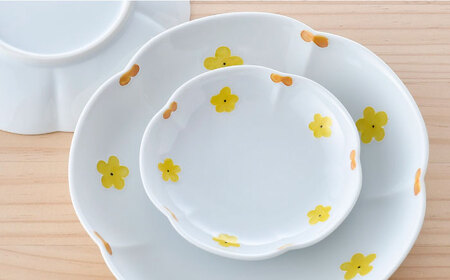 【波佐見焼】花★花 プレート 大・中・小 ミニ マグカップ 4点セット （黄色） 食器 皿【松幸陶芸】[HB54] 波佐見焼