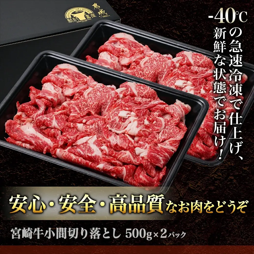 宮崎牛こま切り落とし1kg〔18-4207〕_(都城市) 牛小間切落とし肉 (500g×2パック/計1キロ) 旨味たっぷり 赤身と甘い脂がバランスよく混ざった牛切り落とし肉 炒め物/煮込み料理にも