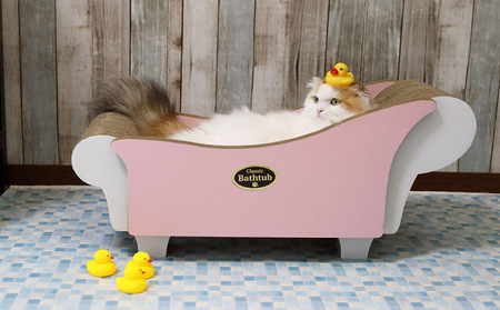 猫の爪とぎ　クラシックバスタブ（カラー：青） 猫 ねこ ネコ キャット cat 爪とぎ ダンボール 段ボール 写真映え バスタブ お風呂 かわいい 丈夫 日本製 国産 おもちゃ ペット インテリア 愛猫 動物 猫用品 猫用玩具 グッズ 愛猫へプレゼント ペット用品 愛知県 常滑市