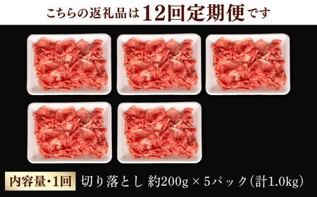 【第12回定期便】【訳あり】 切り落とし 1.0kg (200g×5) 長崎和牛 黒毛和牛 【夢ファームシュシュ】 [WF40] 肉 牛肉 しゃぶしゃぶ すき焼き 訳アリ ワケあり 定期便