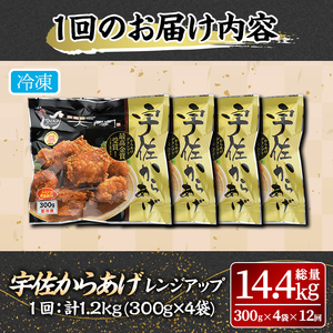 ＜定期便・全12回(連続)＞＜からあげグランプリ最高金賞＞宇佐からあげ太閤レンジアップ(総量14.4kg・300g×4袋×12回)から揚げ からあげ 簡単 冷凍 惣菜 弁当 おかず おつまみ お手軽 レンチン【201100300】【太閤】
