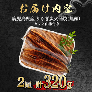 東串良町のうなぎ炭火蒲焼(無頭)(2尾・計約320g・タレ、山椒付) うなぎ 高級 ウナギ 鰻 国産 蒲焼 蒲焼き たれ 鹿児島 ふるさと 人気【アクアおおすみ】【0174319a】