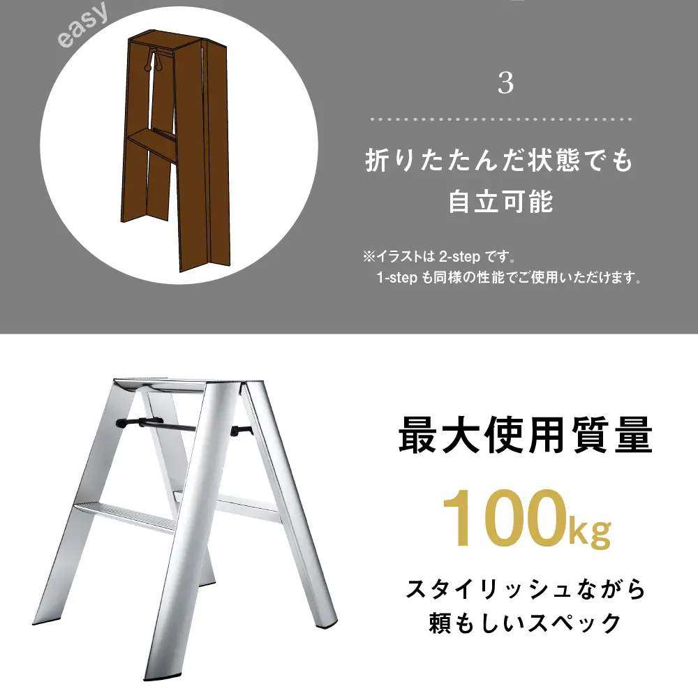 デザイン 踏台 【ルカーノ】2ステップ ML2.0-2J(GD)ゴールド　脚立 おしゃれ※沖縄・離島配送不可 
