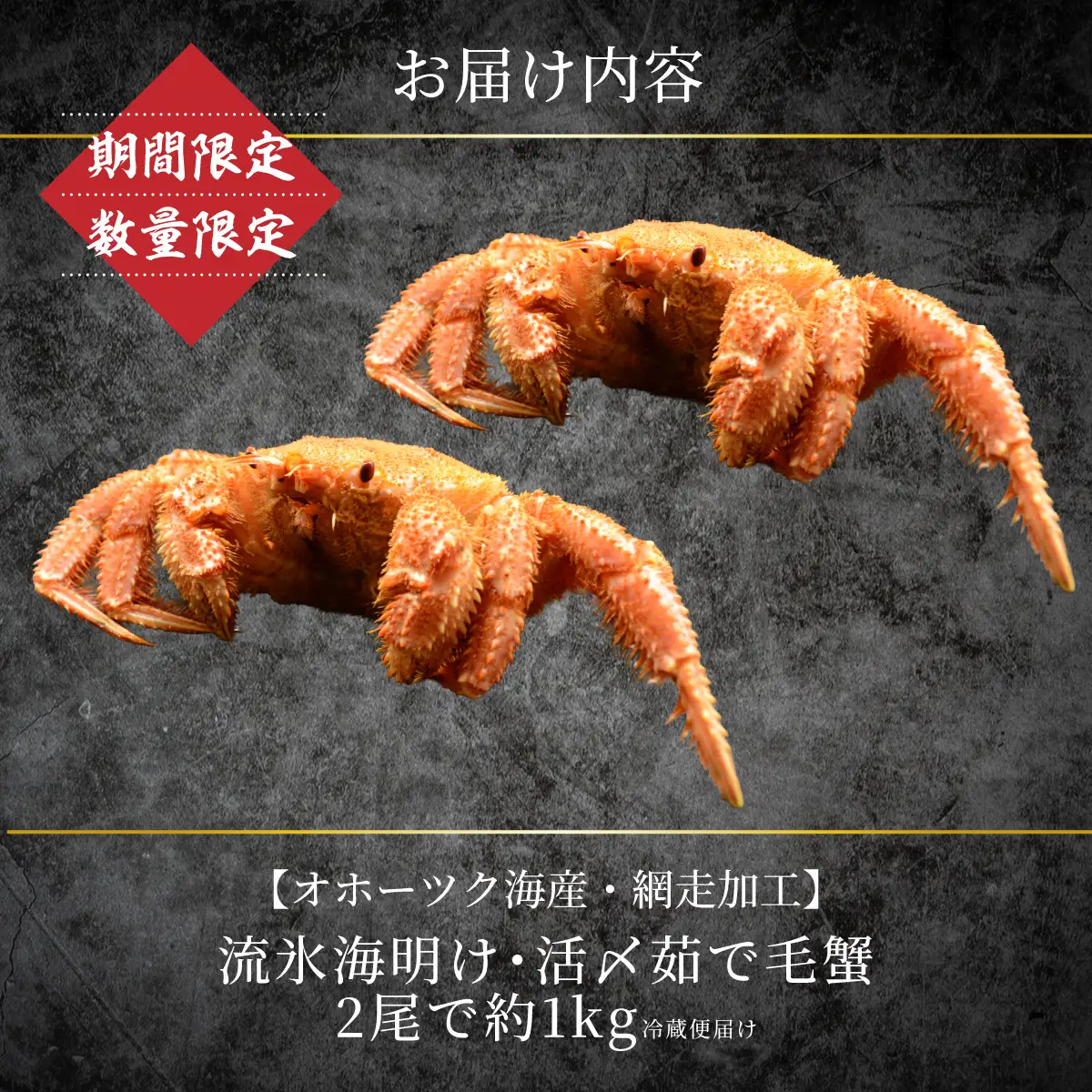 【先行予約】オホーツク海明け活〆浜茹で毛蟹2尾冷蔵届け（オホーツク海産・網走加工）（2026年4月15日以降発送） ABAO2180