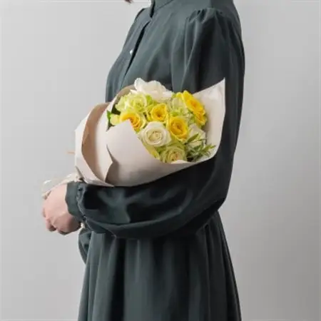 ホシファーム　フリルブーケ　ホワイトイエロー　グリーン12本_花・観葉植物  花 _【配送不可地域：離島】【1465227】
