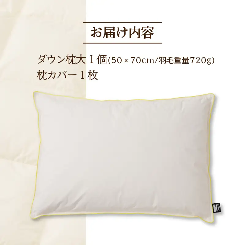 国産 ダウン枕(大) 5つ星高級ホテル多数採用 国内ホテル・旅館70％シェア ｜ 枕 まくら 羽毛 寝具 高品質 ベッド 布団 綿100％ 快眠 リピート多数 枕カバー付き 受注生産 ギフト 贈り物 日本製 一流ホテル 北海道 【 滝川市 】