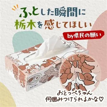 【5箱入り】使い切りパック!栃木の魅力ティッシュボックス　150w×5箱　※配送不可地域:離島・沖縄【配送不可地域：離島・沖縄県】【1454525】