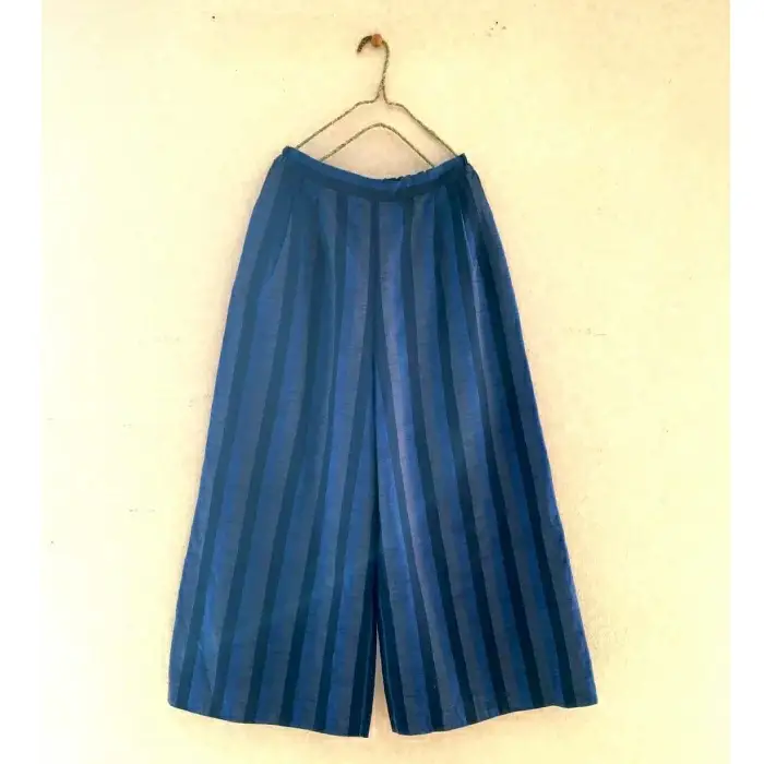 会津木綿ワイドパンツ（青系）　【07208-0218-2】