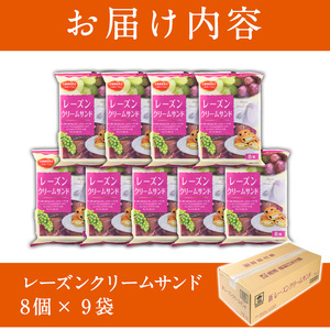 No.1072 鹿児島県日置市工場産！レーズンクリームサンド(計72個・8個入×9袋) ラムレーズン ミルク クリーム 洋菓子 お菓子 スイーツ【山内製菓】