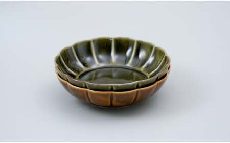 有田焼 花型小鉢 2色セット【中山陶和堂】食器 うつわ 器 磁器 陶磁器 小鉢 鉢 ボウル 皿 2枚 ペア シンプル ナチュラル ブラウン グリーン A27-18